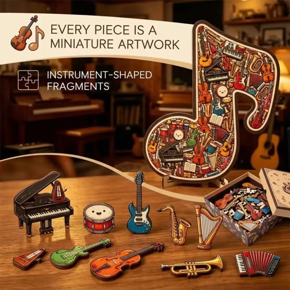 Wooden Material Musical Instrument Puzzle Ornament Irregular Shape Multiple Pieces Music Note Puzzle Classic Notes Print