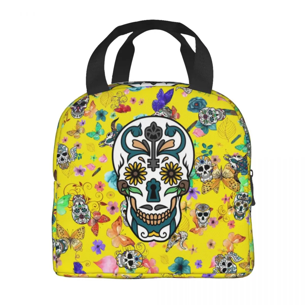 Sugar Skulls Day Of The Dead Lunch Box for Women Colorful Skeleton Gothic Cooler Thermal Food Insulated Lunch Bag Office Work