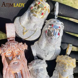 Full Micro Paved 5A Cubic Zirconia CZ Bling Big Jesus Christ Head Necklace Pendant For Men Iced Out Hip Hop Christian Jewelry
