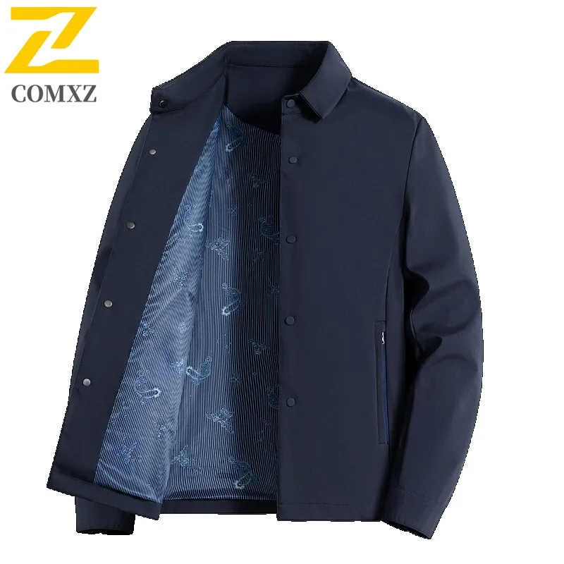 

COMXZ Men Casual Jacket Versatile Premium Stand Collar Business Comfort Coat Solid Color Travel Windproof Durable Autumn Coats
