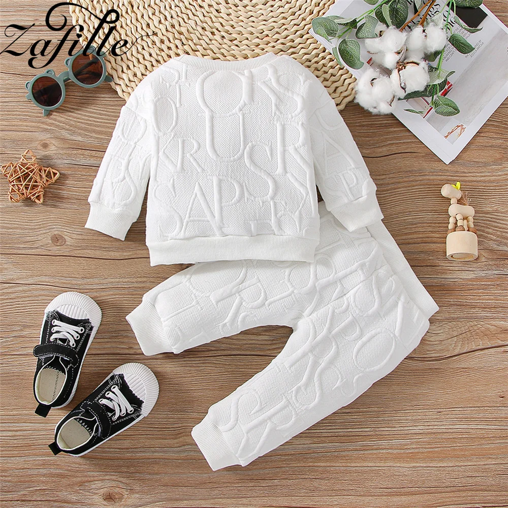 ZAFILLE Baby White Set Boy Clothes Solid Hoodies+Pants Fashion Kids Boy Clothing Casual Toddler Baby Costume Homely Infant Suits