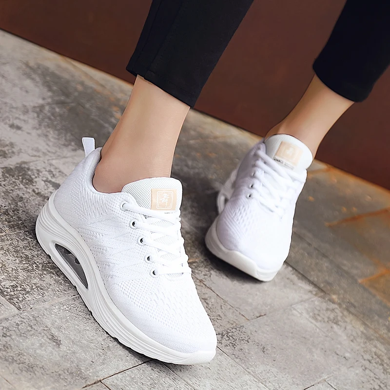 Women Air Cushion Wedge Sneakers Breathable Fabric Rocker Sole Walking Shoes Lightweight Shake Casual Sports Shoes 809