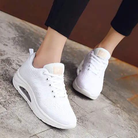 Women Air Cushion Wedge Sneakers Breathable Fabric Rocker Sole Walking Shoes Lightweight Shake Casual Sports Shoes 809