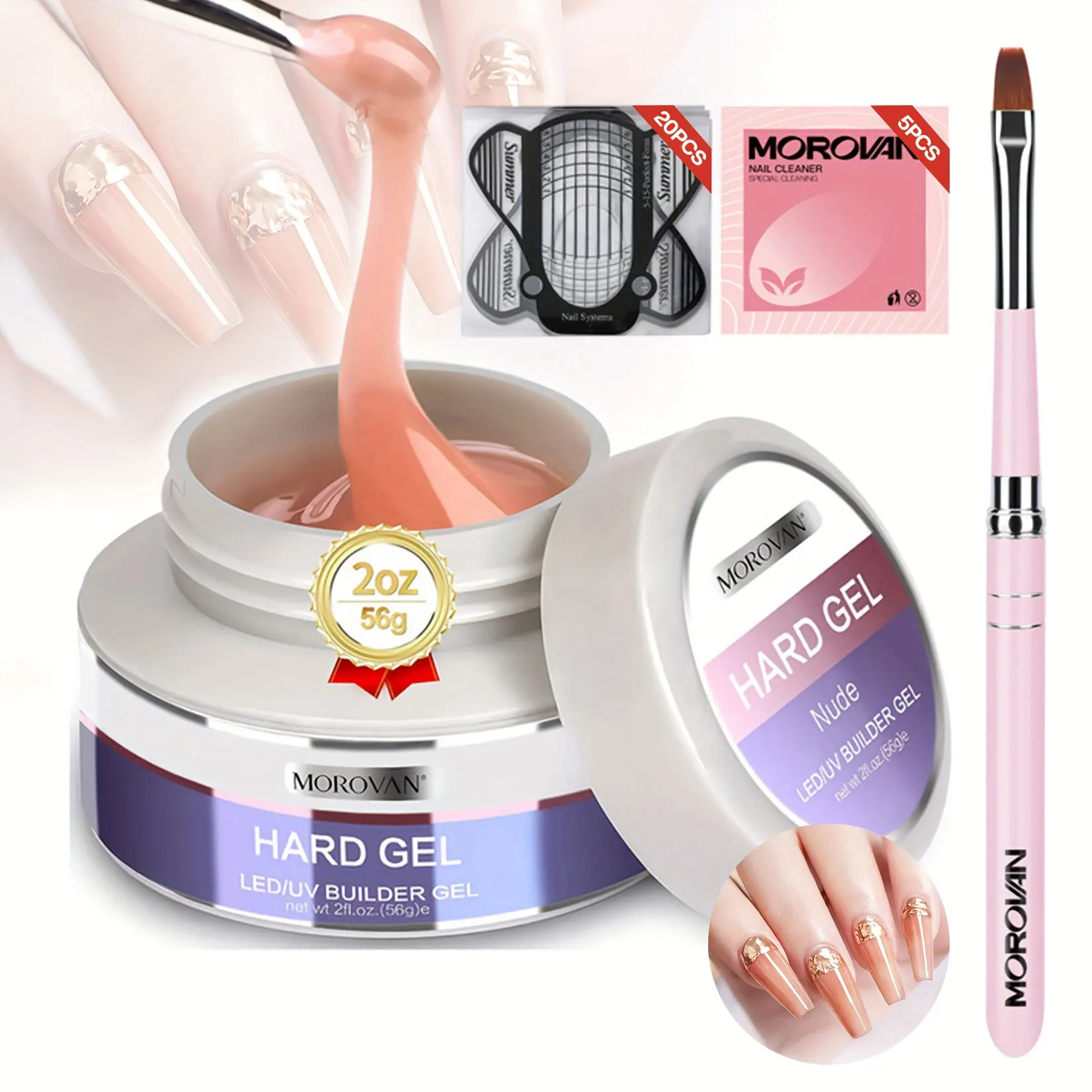 

Morovan Builder Gel Nail Kit - 2oz Nude Pink Hard Gel U V Gel Builder Gel for Nails Nail Extension Gel Kit with Nail Forms and N