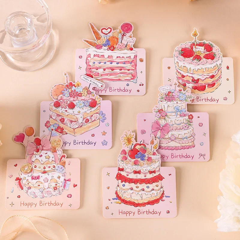 10 picec set Happy birthday three-dimensional cake creative greeting card flower shop birthday wishes simple message small gift