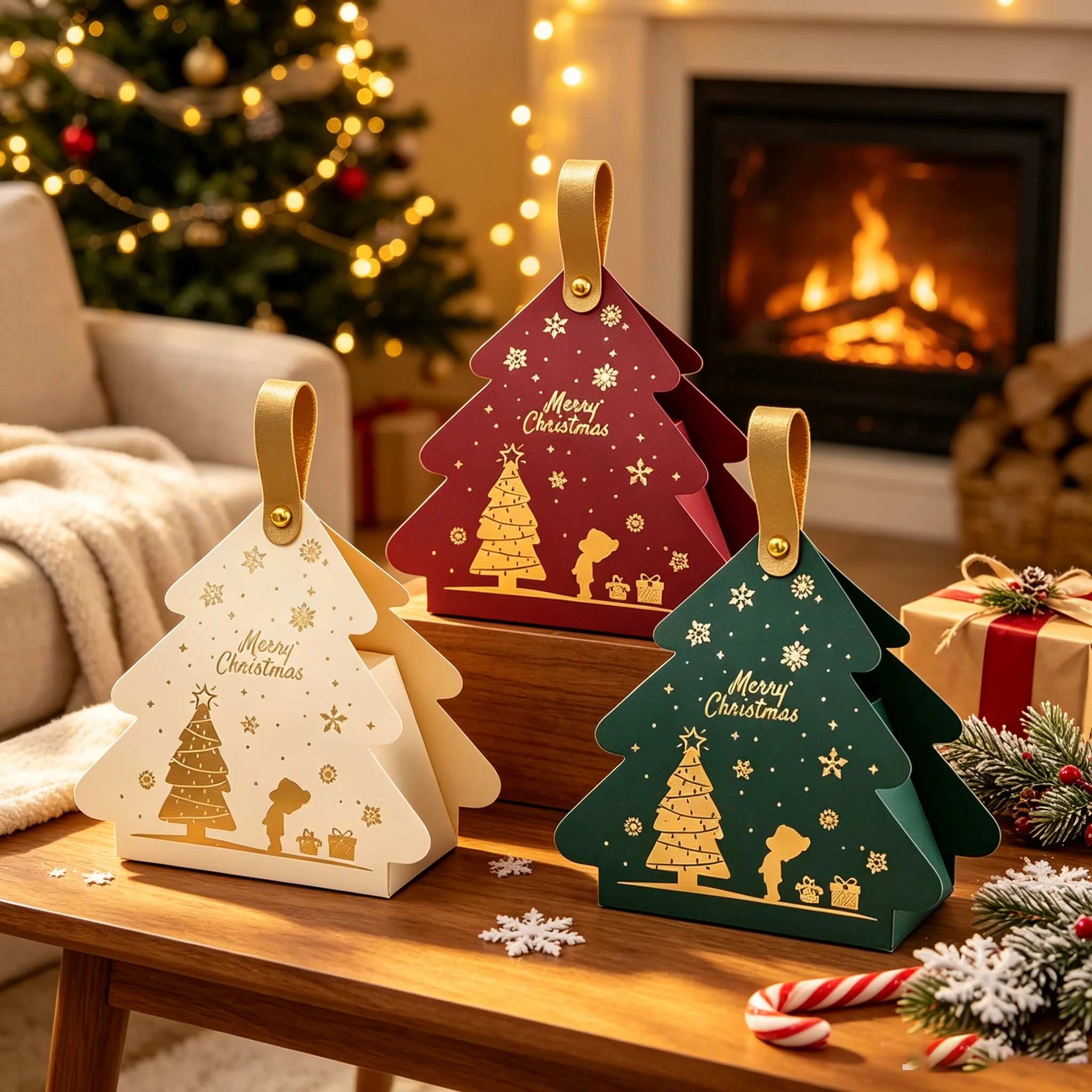 24PCS Christmas Tree-Shaped Gift Boxes With Handles—Christmas Party Gift Boxes, Perfect For use as Christmas Tree Decorations