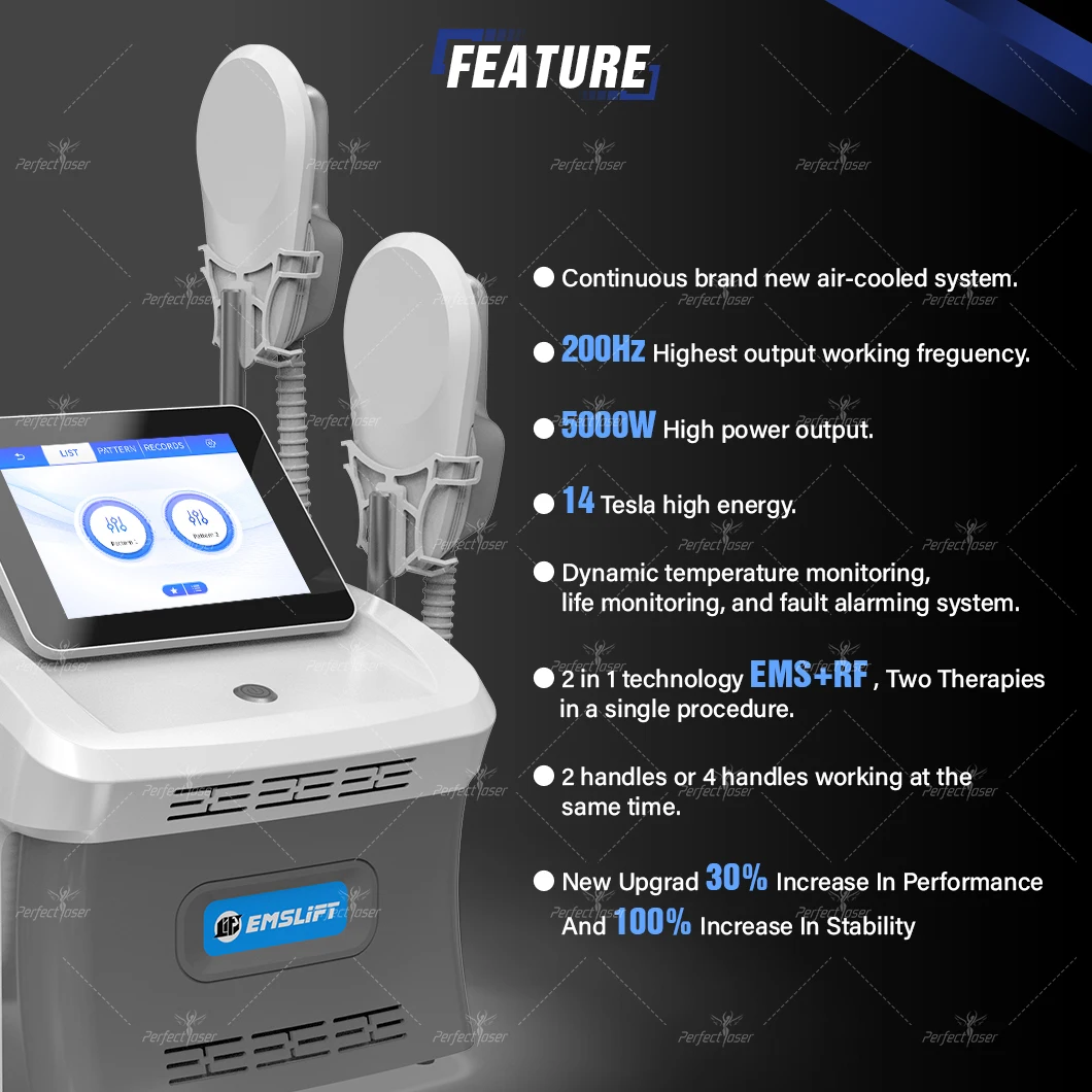 Perfectlaser Emslim آلة EMS RF نحت الجسم التخسيس بناء العضلات محفز 14 تسلا 4 مقابض معدات فقدان الوزن