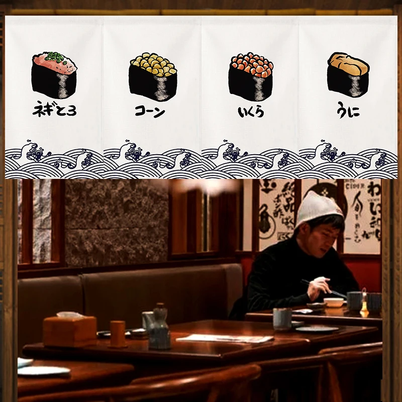 Sushi Shop Short Curtain  Japanese Restaurant Decoration Noren Kitchen Banner Izakaya Bistro Bar Half Curtains Cloth Art Custom