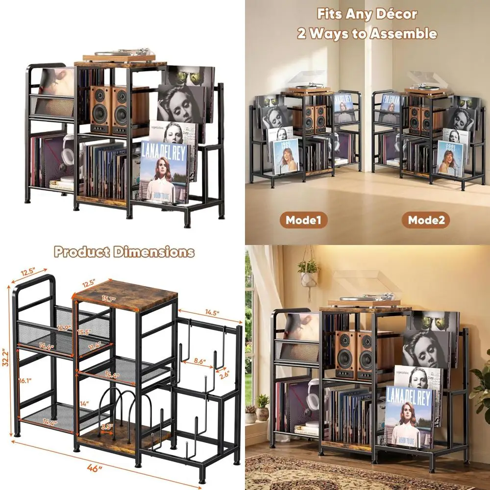 

Трехуровневый шкаф для хранения виниловых пластинок, вмещает более 400 альбомов, многофункциональный медиа-стол с полками для демонстрации