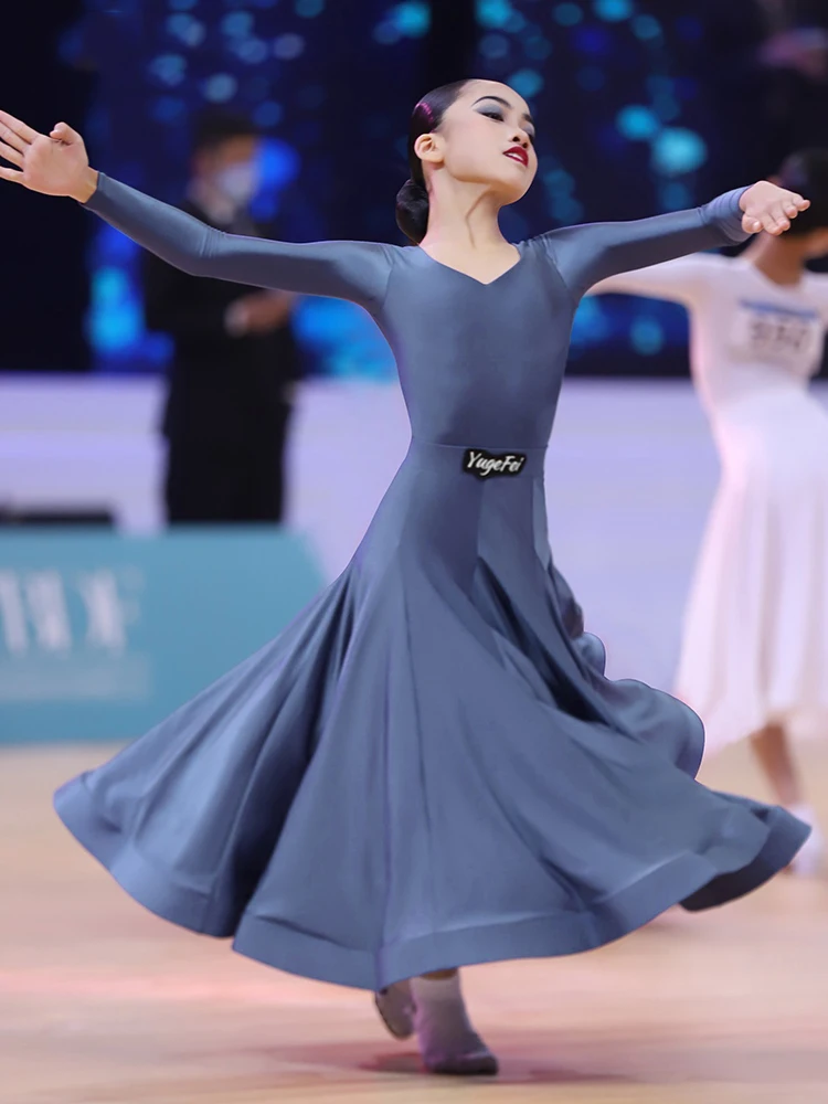 2024 New National Standard Dance Girls Competition Clothing Social Dance Large Swing Split Skirt Suit Ballroom Dress DN17314