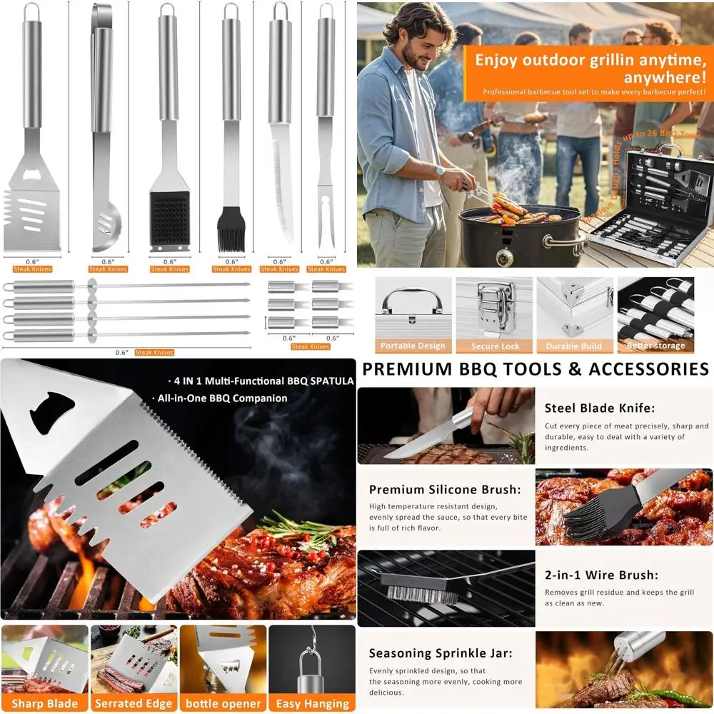 

Premium 18-Piece Stainless Steel BBQ Tool Set with Aluminum Case - Ultimate Grilling Kit for Dad