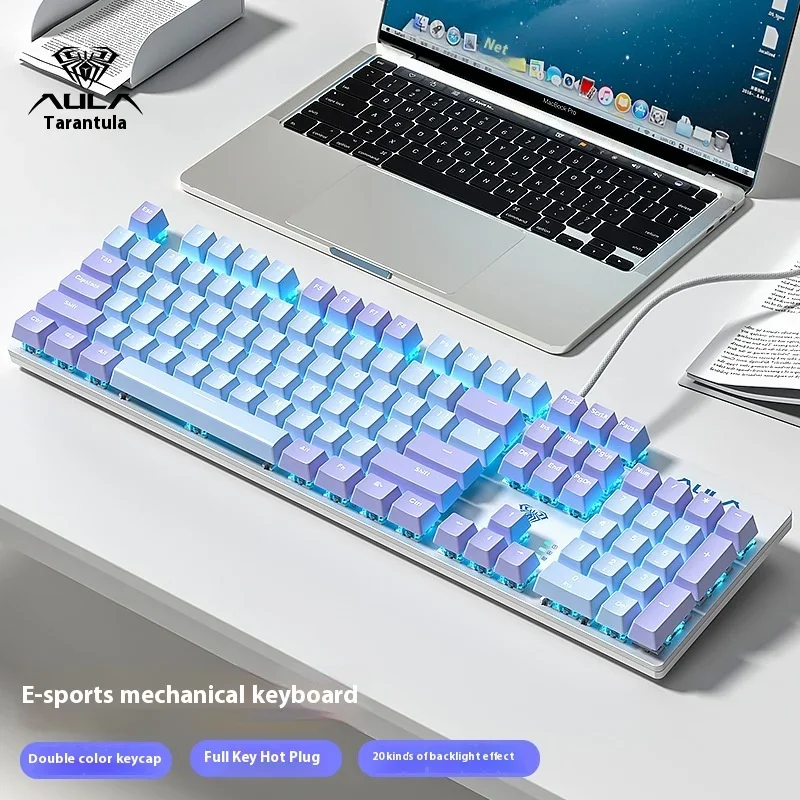 

Aula Wolf Spider Frosted Panel Dual Color Mechanical Keyboard Wired Hot Swappable Esports Game Specific Desktop Laptop Universal