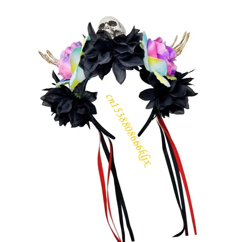 Kolorowa czaszka z szkieletem kwiatowym Ręce Regulowane opaski na Halloween dla kobiet mężczyzn dla dzieci Dekoracja imprezy