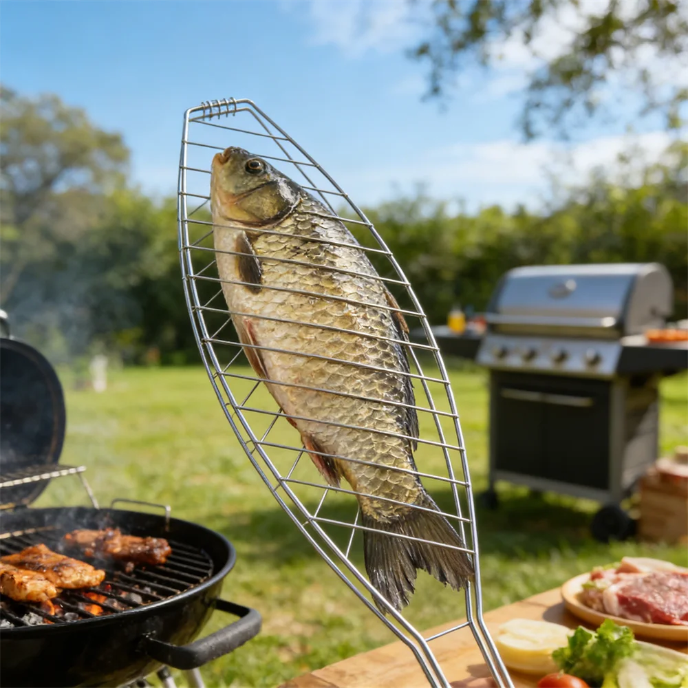 Cesta para asar pescado, verduras con mango plegable, herramienta para barbacoa al aire libre antiadherente Flexible, portátil, malla para hamburguesas