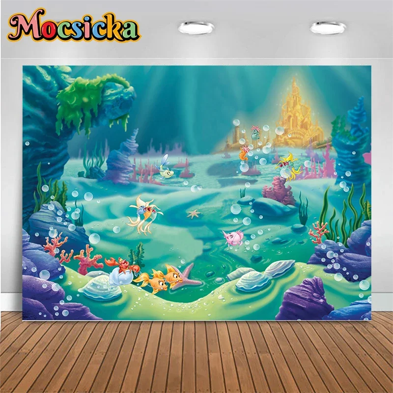 Mocsicka Mermaid Decoration Photography Background Underwater Castle Fish Shrimp Shell Party Kids Backdrops Studio Photobooth