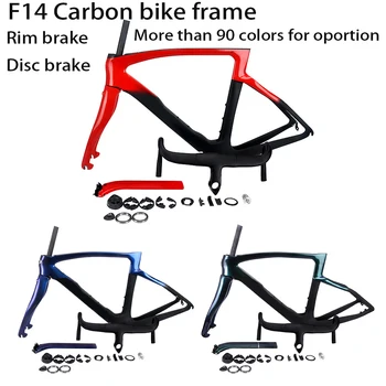 F14 탄소 섬유 로드 바이크 프레임, 디스크 림 브레이크, T1100 자전거 프레임, 레이싱 자전거 프레임셋, 핸들 바, 맞춤형 로고, 90 가지 색상 