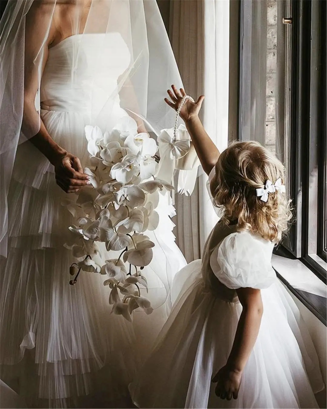 طفل نفخة الأكمام الأورجانزا تول توتو Twirly بيبي دول مضيئة الكرة ثوب الأميرة زهرة فتاة اللباس 【أبيض】