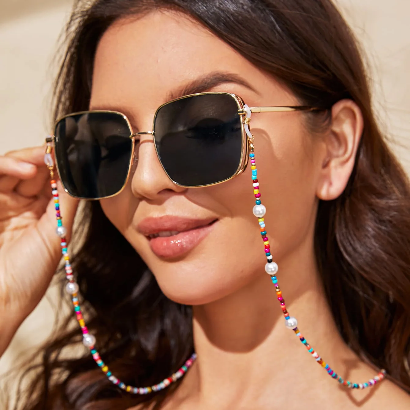 1pc Boho Beaded Glasses Chain Anti Slip Sunglasses Reading Glasses Lanyard Strap Color Block Face Covering Retainer