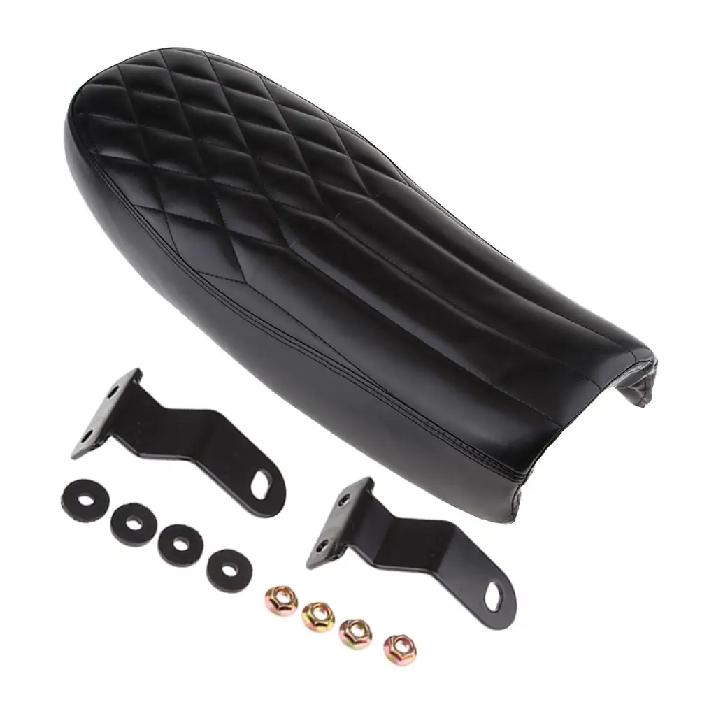 Motorcycle Seat Rhombus Vintage Cushion Cafe Racer Saddle Long Black Soft Leather Universal Seat for Retro Bike Restoration