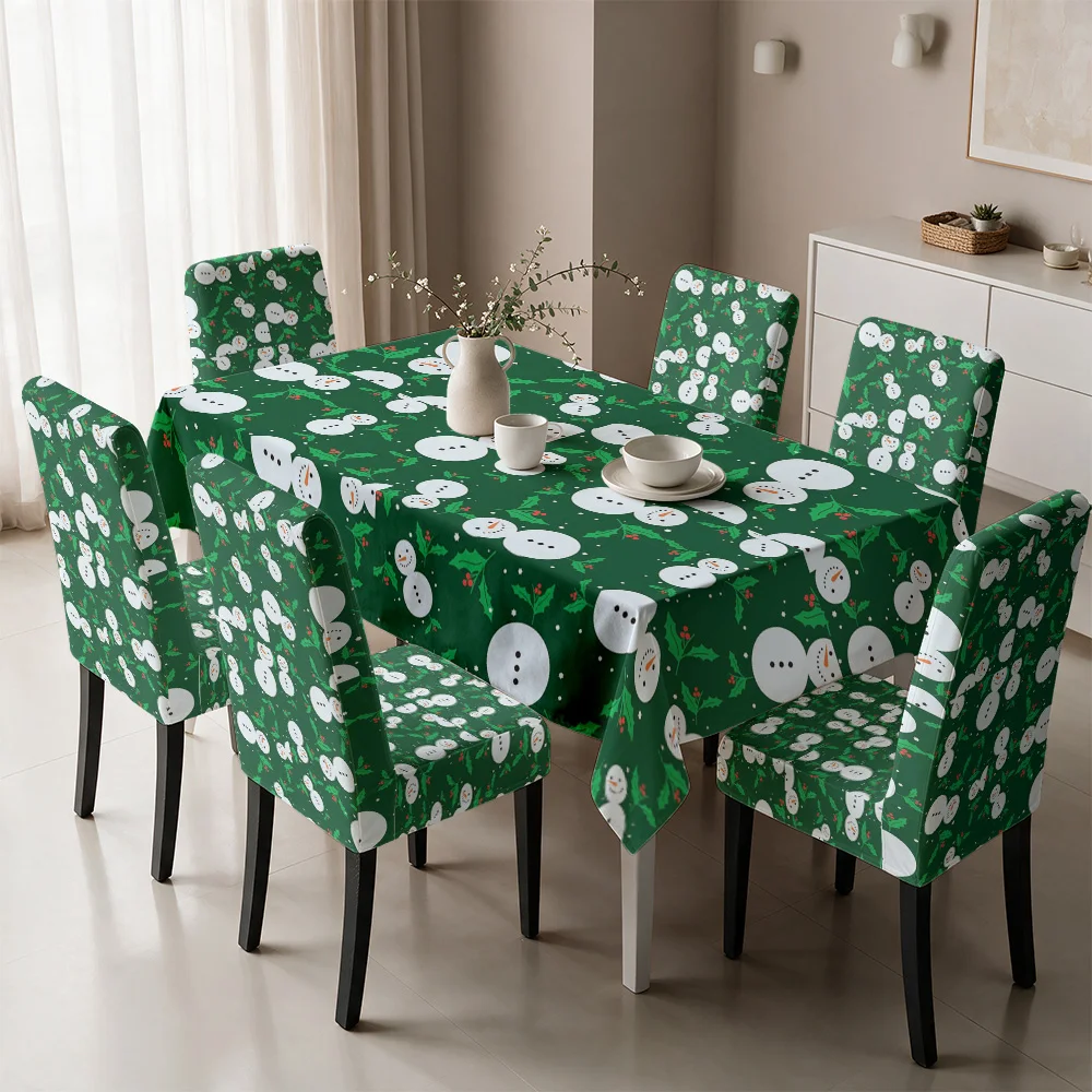 Cute White Mushroom Pattern Tablecloth and Chair Covers for Dining Room Decor Home Party Supplies
