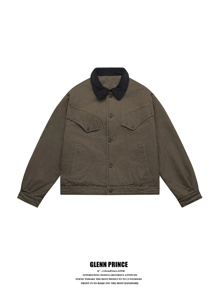 

Pure Cotton Men's ort Workwear Jaet Loose Fit Turn-down Collar Winter Barn Sle Cotton Coat Outerwear Warm Long Sve
