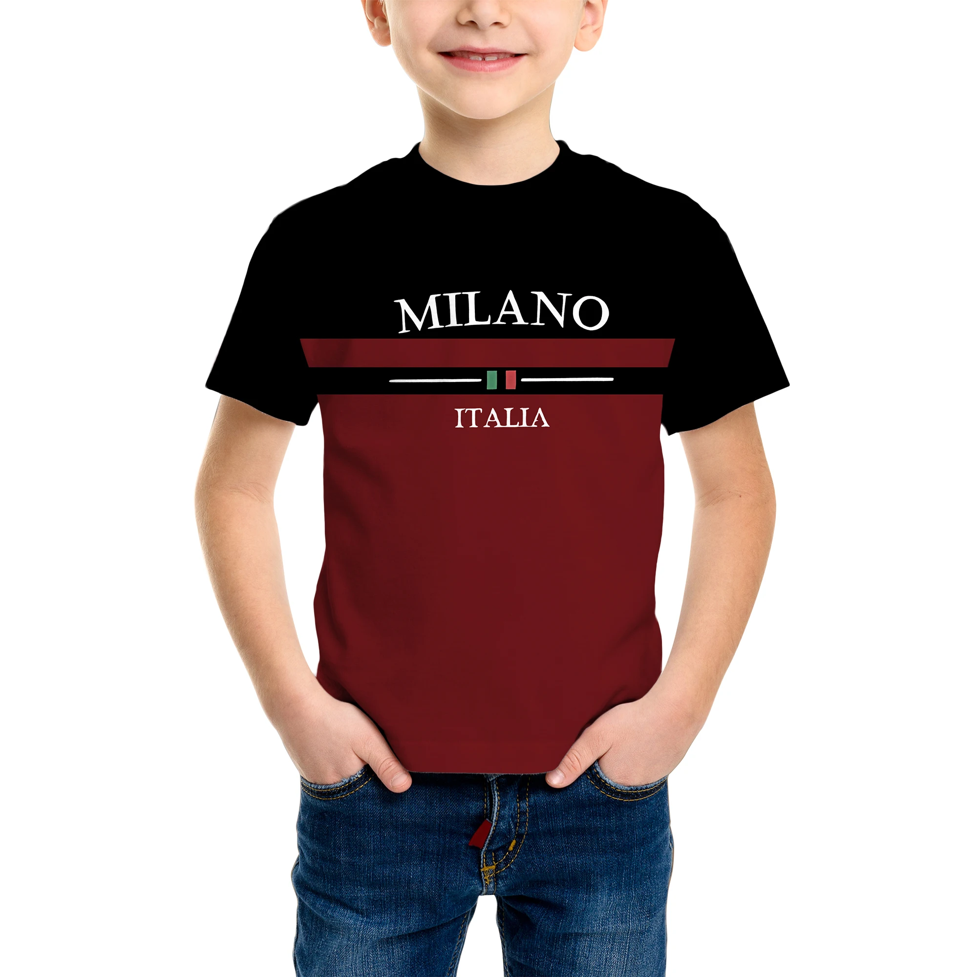 2026 Trendiges Kinder-Kurzarm-T-Shirt mit Streifen und Zahlen Kinder-Oberteil