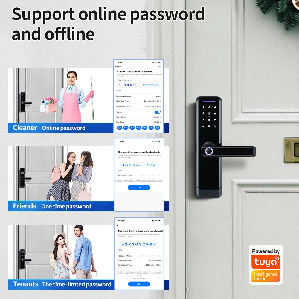 ประตูล็อคอัจฉริยะแป้นพิมพ์ลายนิ้วมือดิจิตอลล็อคประตูอิเล็กทรอนิกส์ดิจิตอลอัจฉริยะแอป WiFi