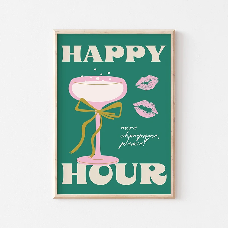 Bohemian Cocktail Art Poster Minimalist Colourful Wine Cocktail Canvas Painting Wall Decor Home Kitchen Dining Decor