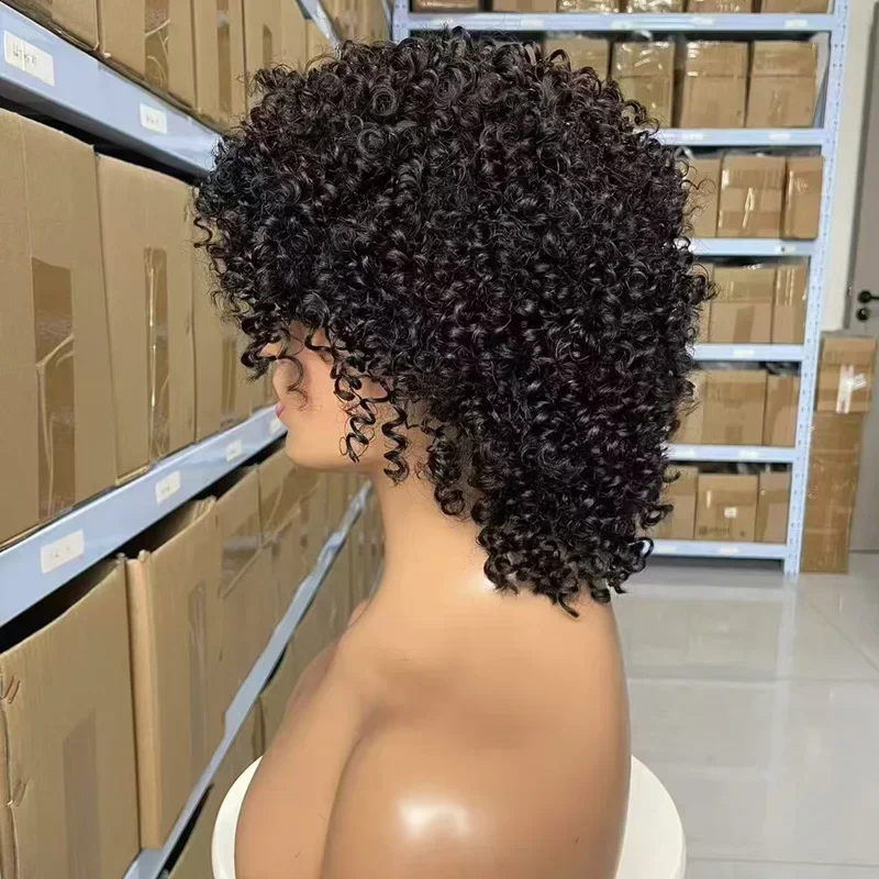 100% cabello humano rizado máquina completa pelucas de cabeza explosiva cabello virgen brasileño para mujeres negras alta calidad suave y sedoso