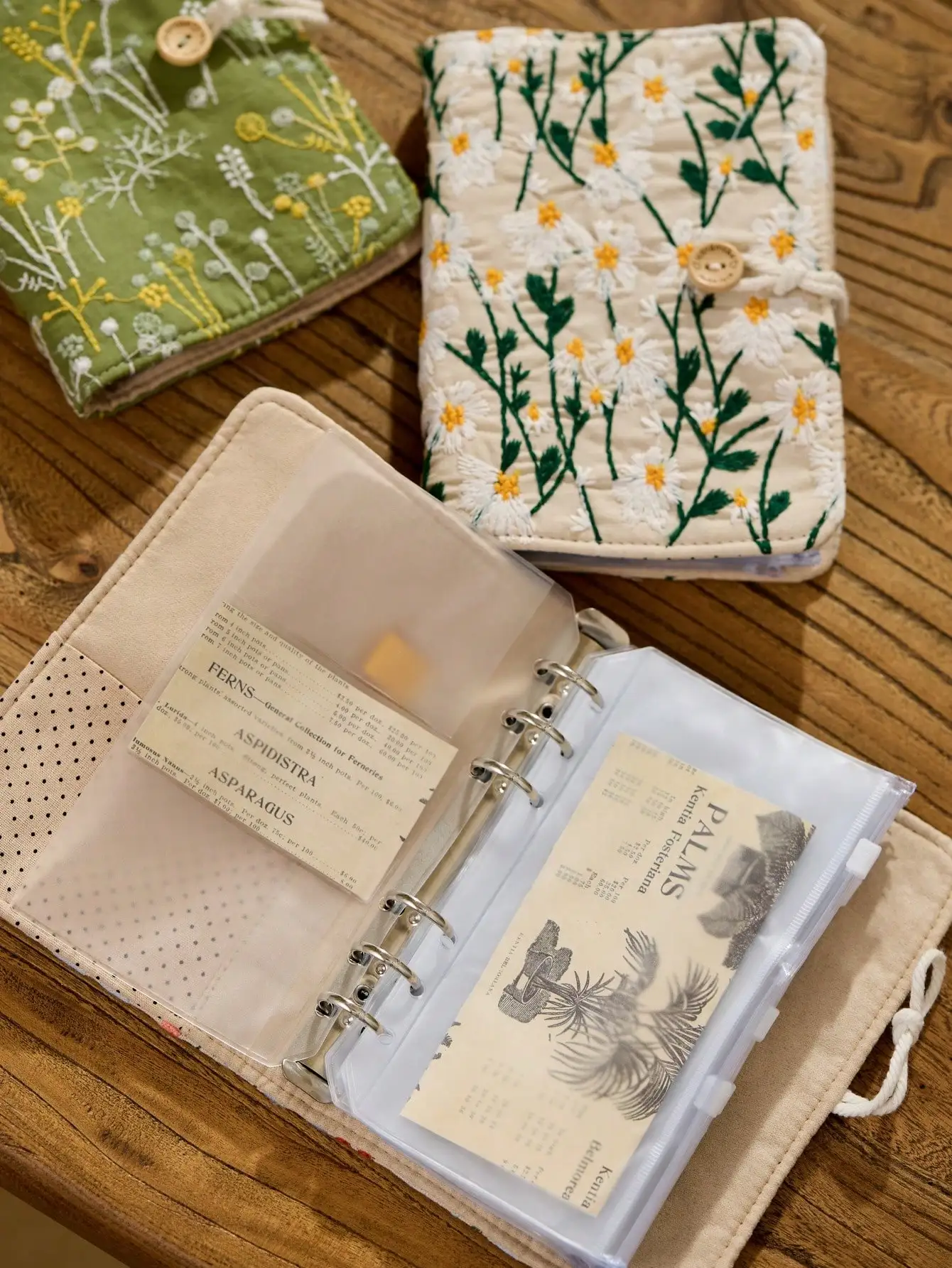 

Embroidered Fabric Ring Binder Organizer – A6 Quilted Notebook Shell For Tickets, Photos, Cards & Stickers