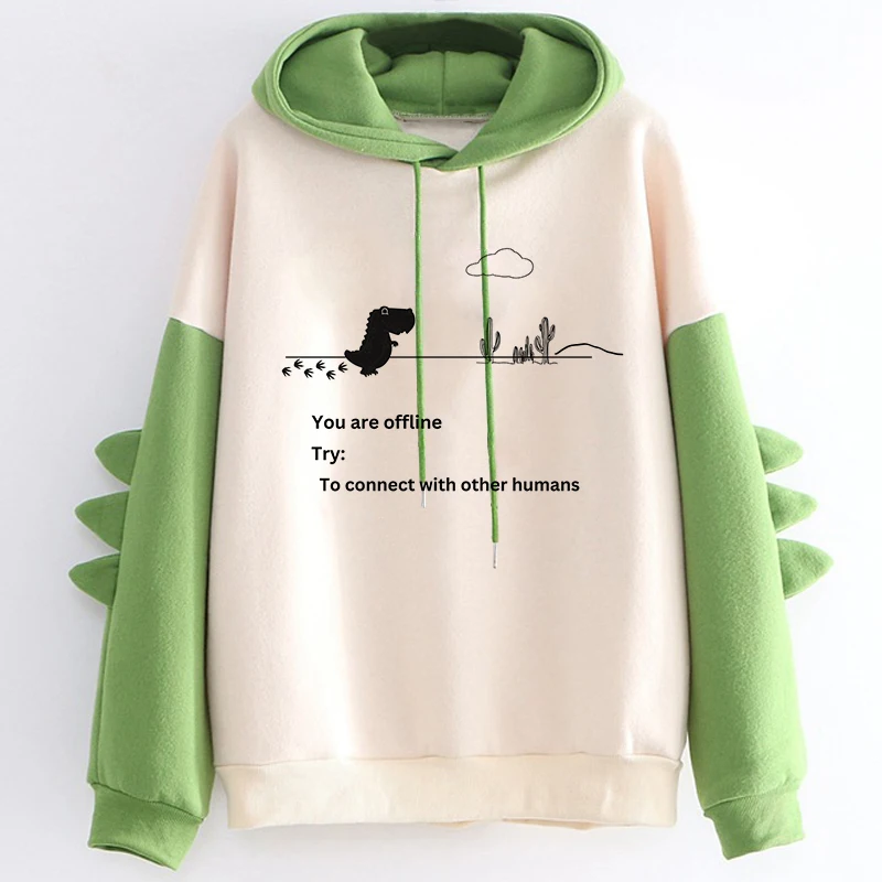 90s Fashion Vintage Sweatshirt Funny Dinosaur Cactus Cute Hoodies for Women Men Gothic Hip Hop Streetwear Mange Pullovers Female