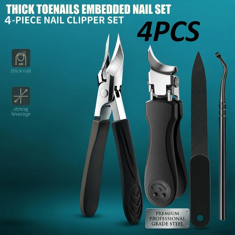 Professional Pedicure Manicure Tool 1/4 Pcs Set Stainless‑Steel Ingrown Toenail Clipper Cuticle Pusher Nail File Ear Pick Care