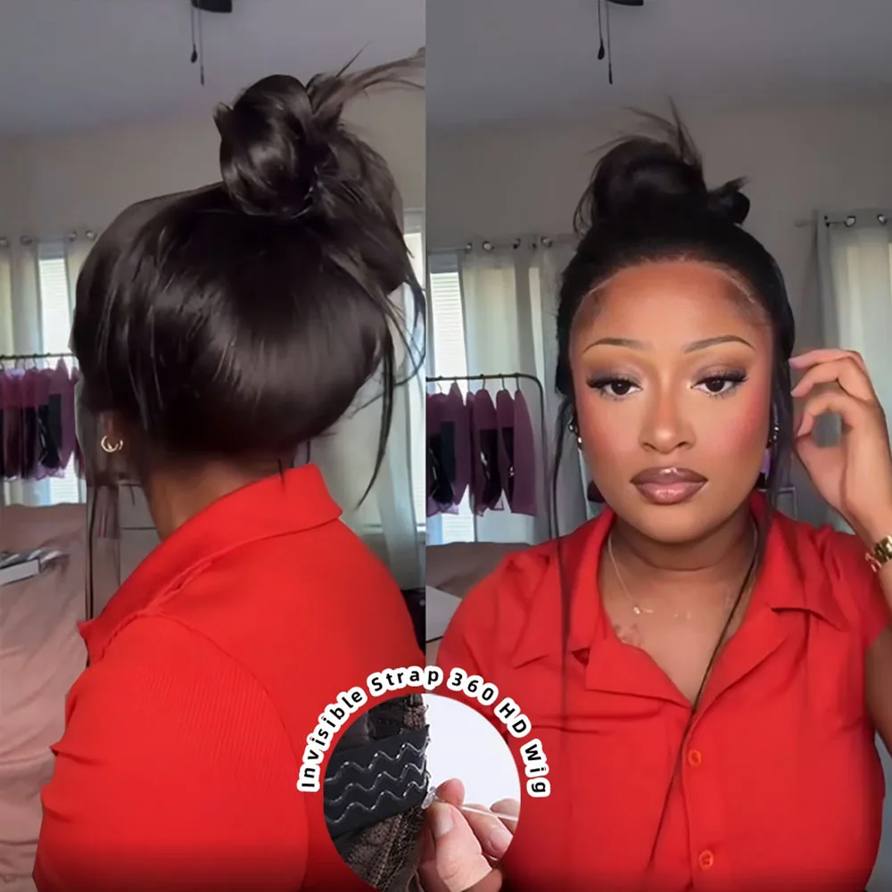 Invisi Strap HD 360 Full Lace Wig Human Hair 250 Density Bone Straight 360 Glueless Wig Brazilian Human Hair 360 Upgrade Wig