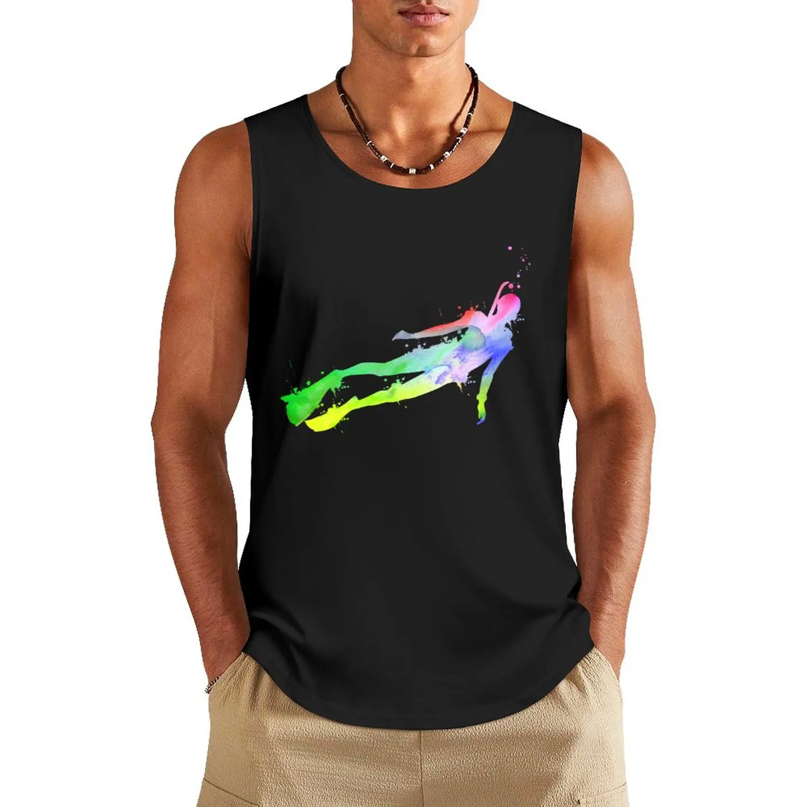 Freediving Watercolor Paint Splatter Freediver Tank Top t-shirt gym man fitness Men's gym sleeveless shirt man