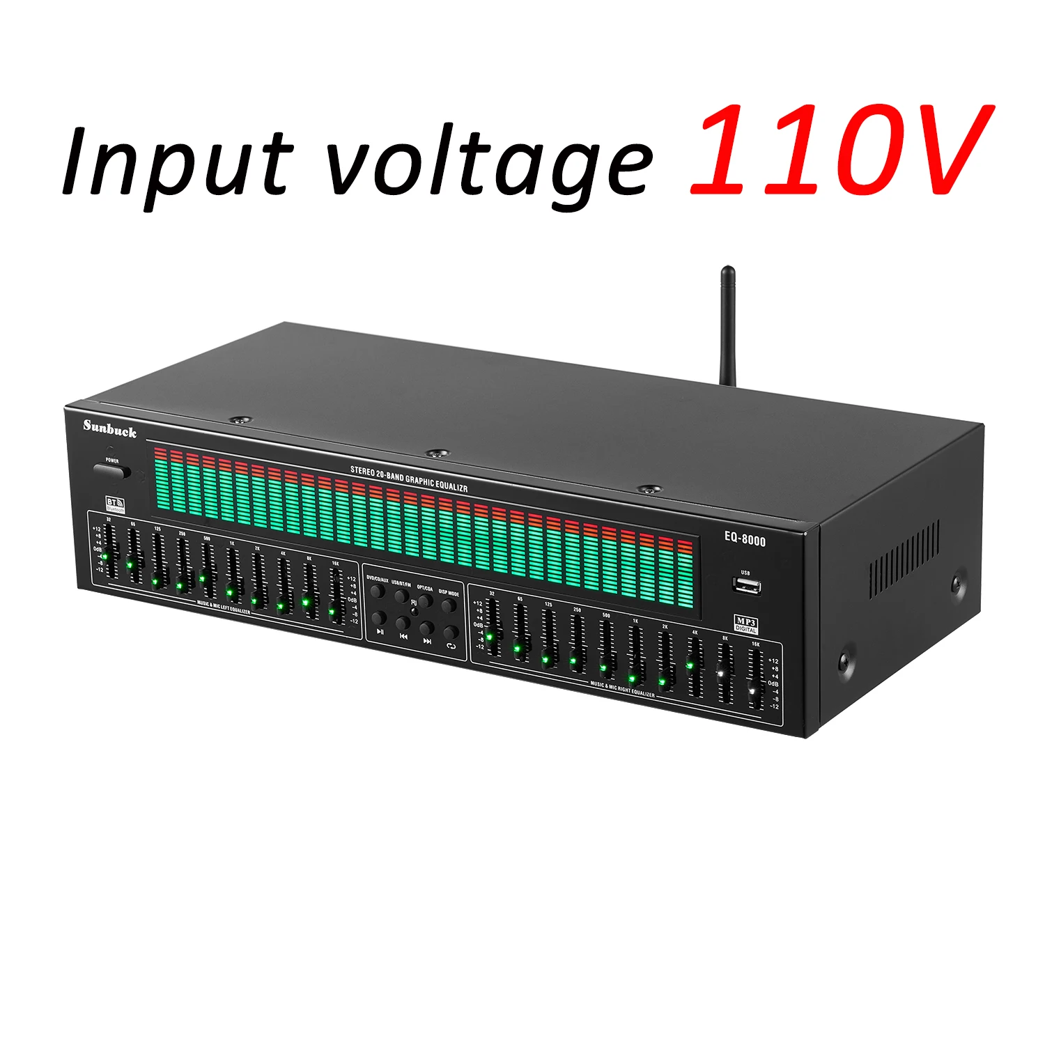 EQ 이퀄라이저 음악 스펙트럼 분석 (입력 전압 110V) 스테레오 20밴드 그래픽 이퀄라이저 BT5.4 EQ-8000 오디오 플레이어