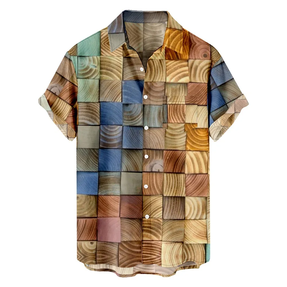 

Hawaiian Men's Button Shirt Short Sleeve Clothes Harajuku Tops Summer Fashion Plaid Print Shirt