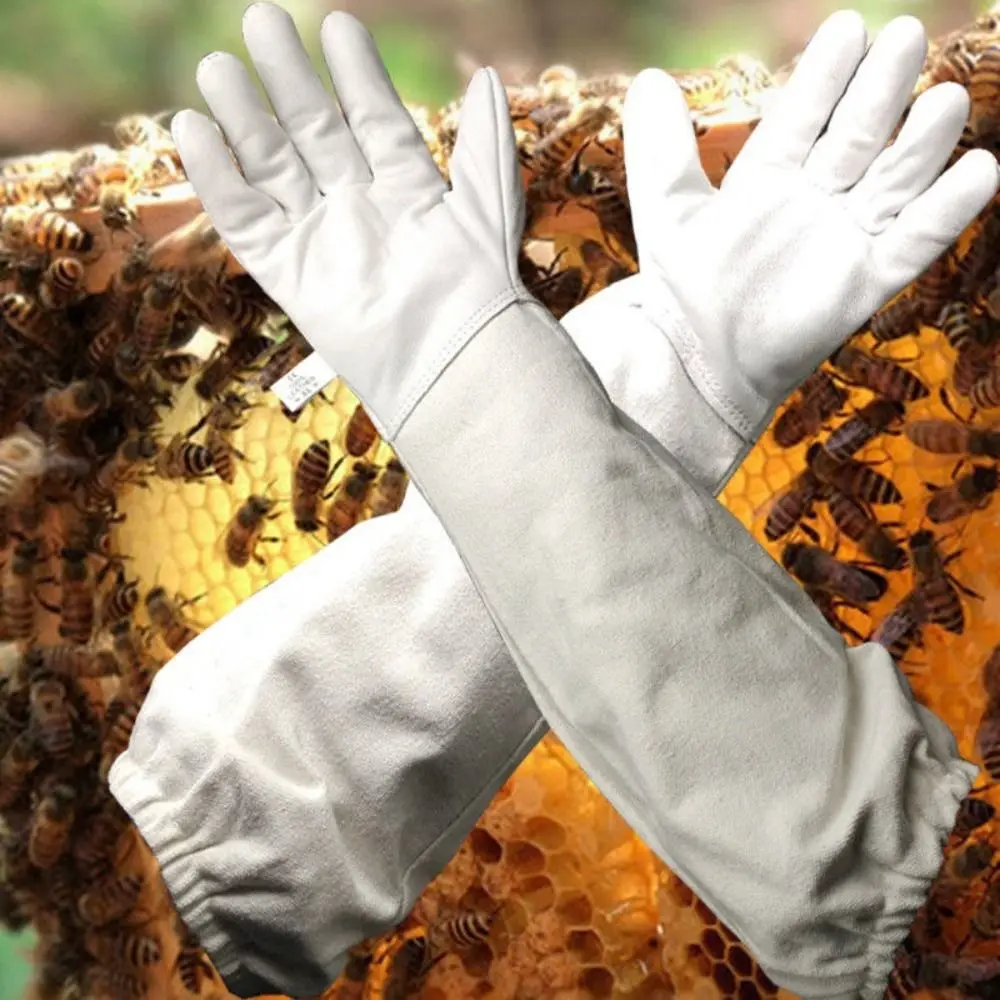 1 Pair Safe Professional Beekeeping Gloves Anti-bee Apiculture Canvas Sheepskin Gloves Anti-sting Protect Beekeeping Tools