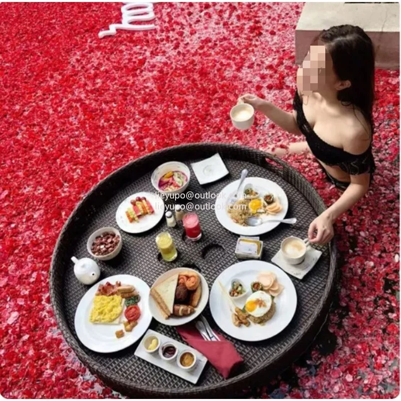 B&B Hotel Pool Dining Tray Floating Heart-shaped Basket Round Rattan 80*80*20cm