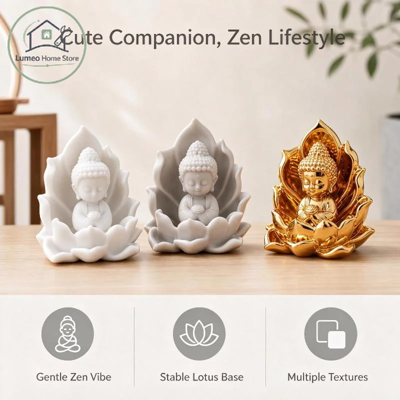 Mini Meditation Statue with Lotus Base Premium Craftsmanship Small Figurine for Desk Table Home Decoration