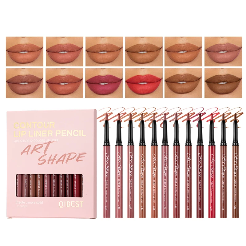 12-delig pak lipliner, duurzaam, vlekvrij, vlekvrij, niet vervagend, waterdicht en zweetbestendig, geschikt voor beginners
