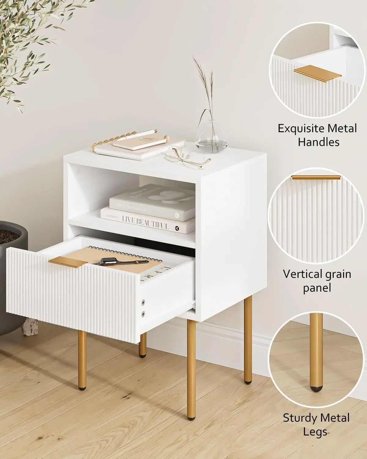 Mid-Century Gold Nightstand 3