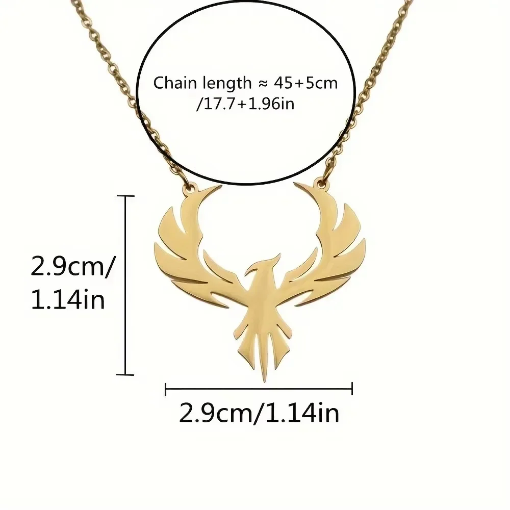 Simplified Line Outlining Stainless Steel Phoenix Fire Bird Necklace  UNISEX Spread Mature Men's Charm Jewelry Necklace