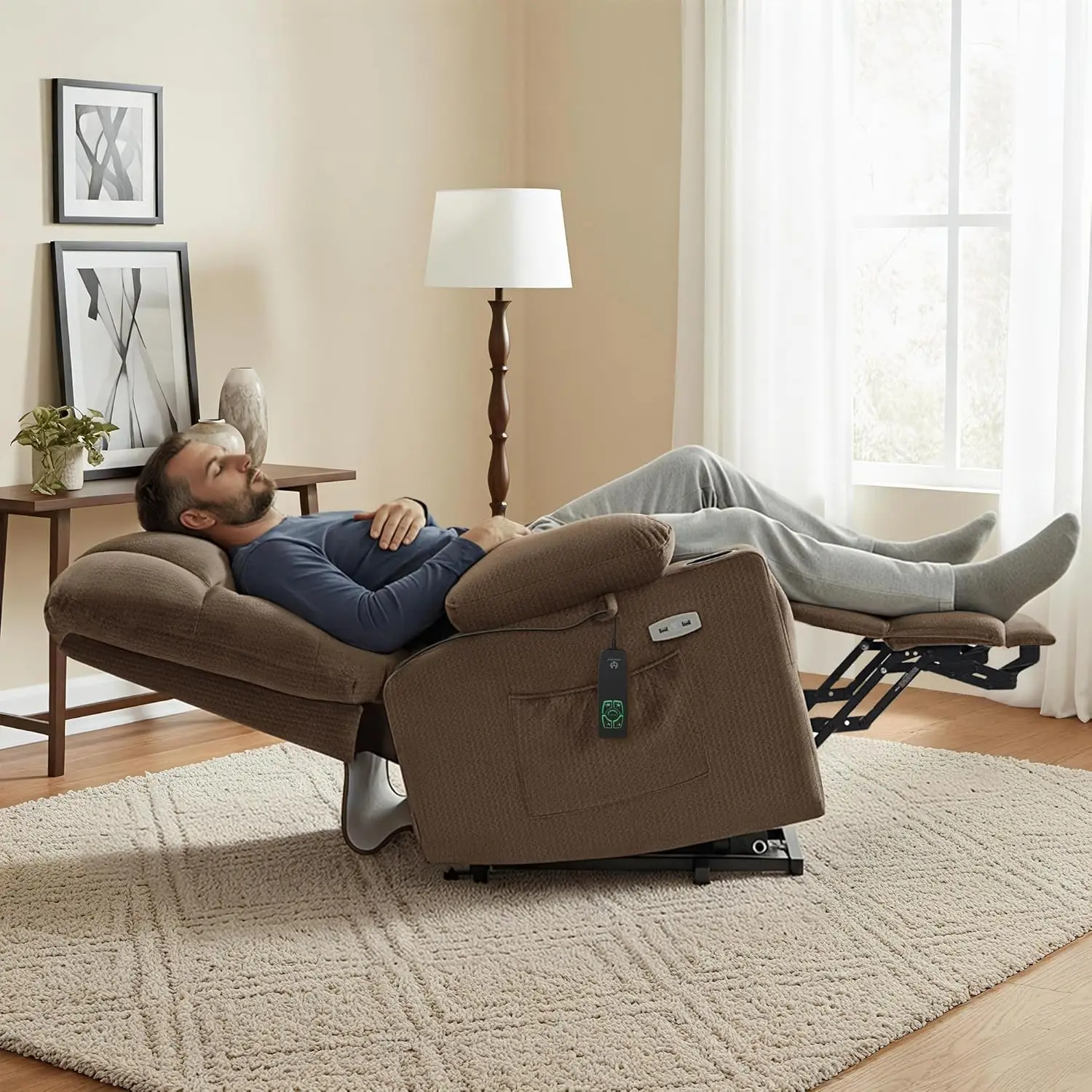 #Large Dual Motor Power Lift Recliner Chair for Elderly, Massage and Heat, Lay Flat, Zero Gravity, Home Button, USB, Customized
