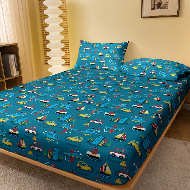 1 Simple Modern Sea Land Air printed matte Fitted Sheet, bedroom printed bed cover, bedding (excluding pillowcases)