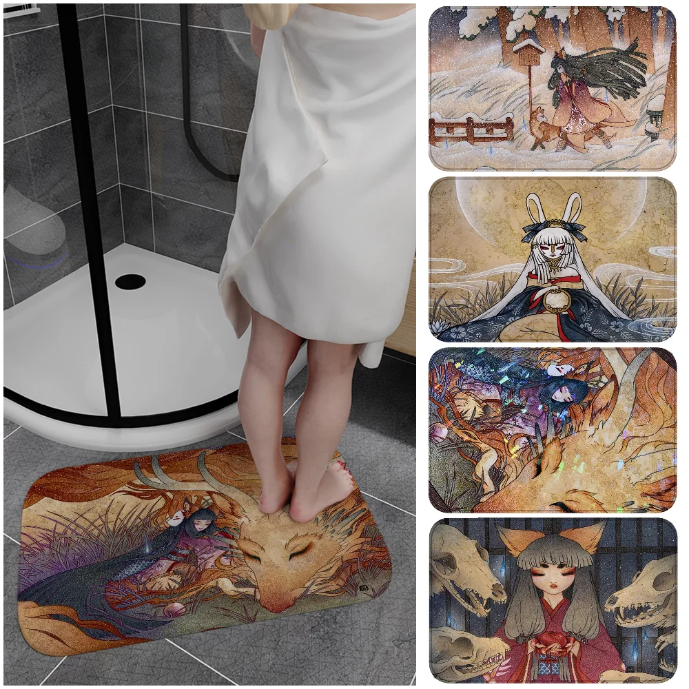 Anime Running With Monsters Kitsune Fox Yokai Floor Mat Rectangle Anti-slip Home Soft Front Door Indoor Outdoor Mat Doormat