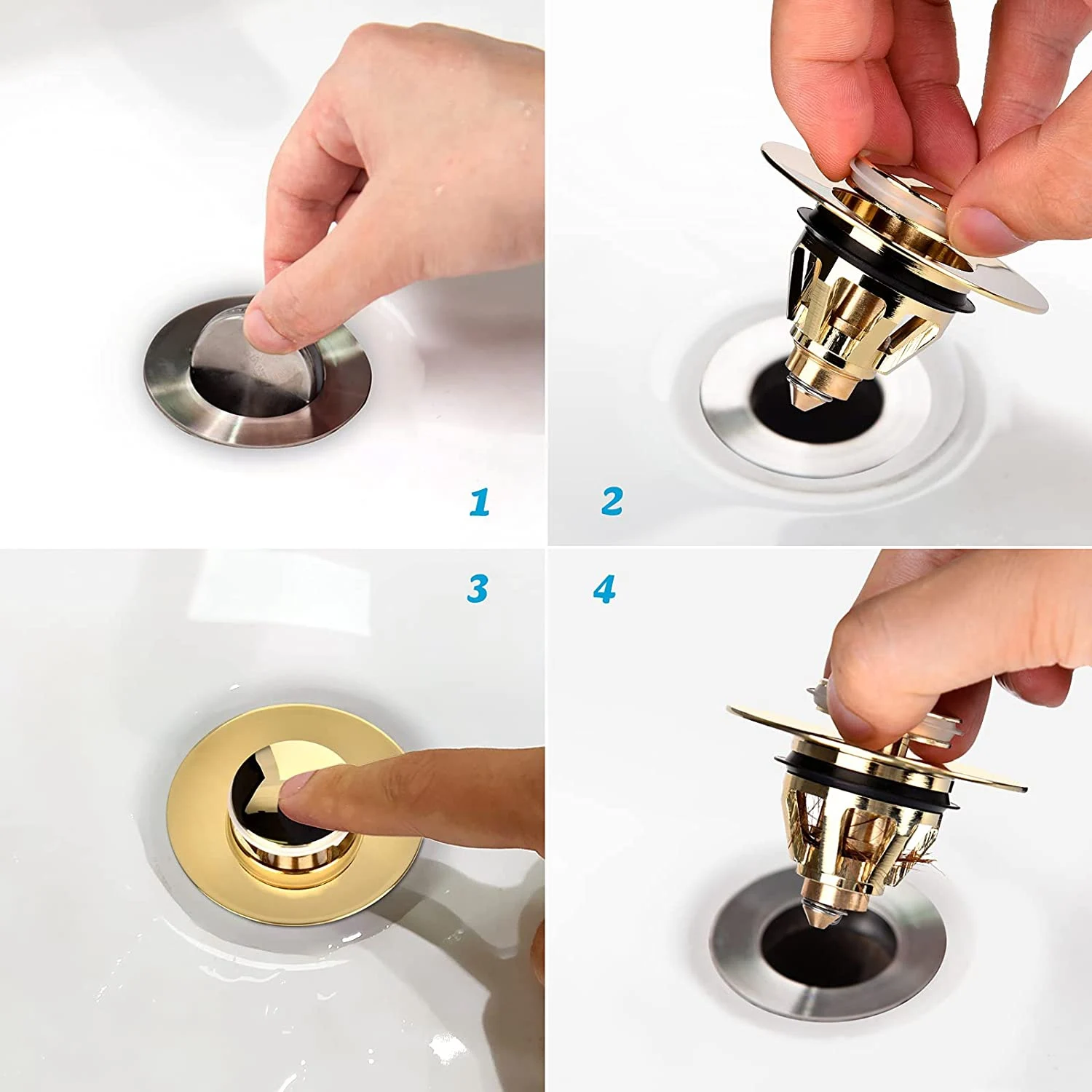 Drain Fitting Washbasin, Universal Pop-Up Valve Plug, Sink, Brass Anti-Clogging Strainer, Sink Plug, Sink Drain (Gold)