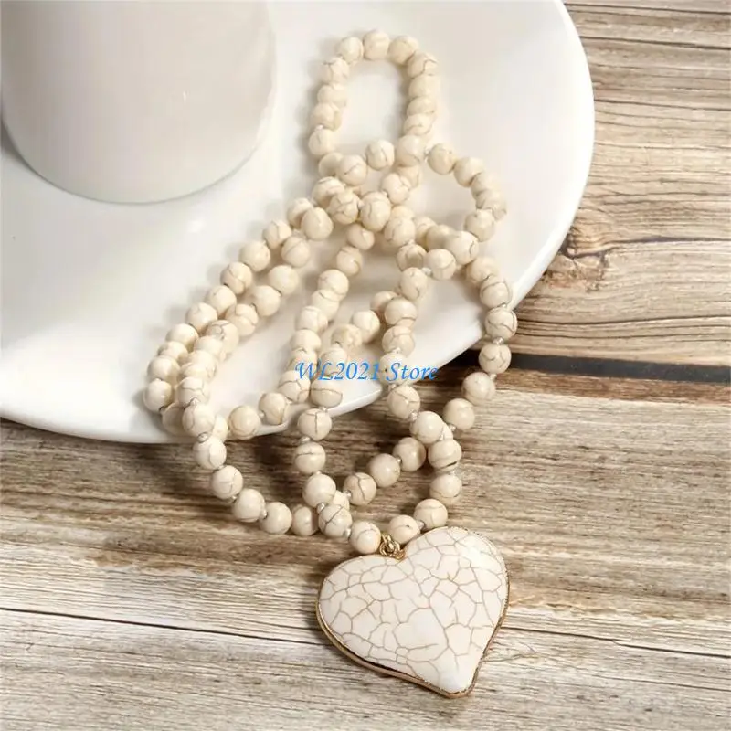

G5GC Women's Turquoise Heart Pendant Necklace Ethnic Bohemian Sweater Chain