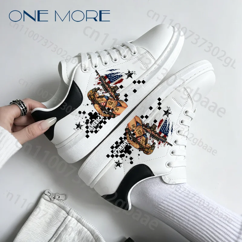 New Model Sexy Print America Street Style Man Woman White Shoes Parity Popular Durable Low Top Sneakers Size 35-44 Gift for Him