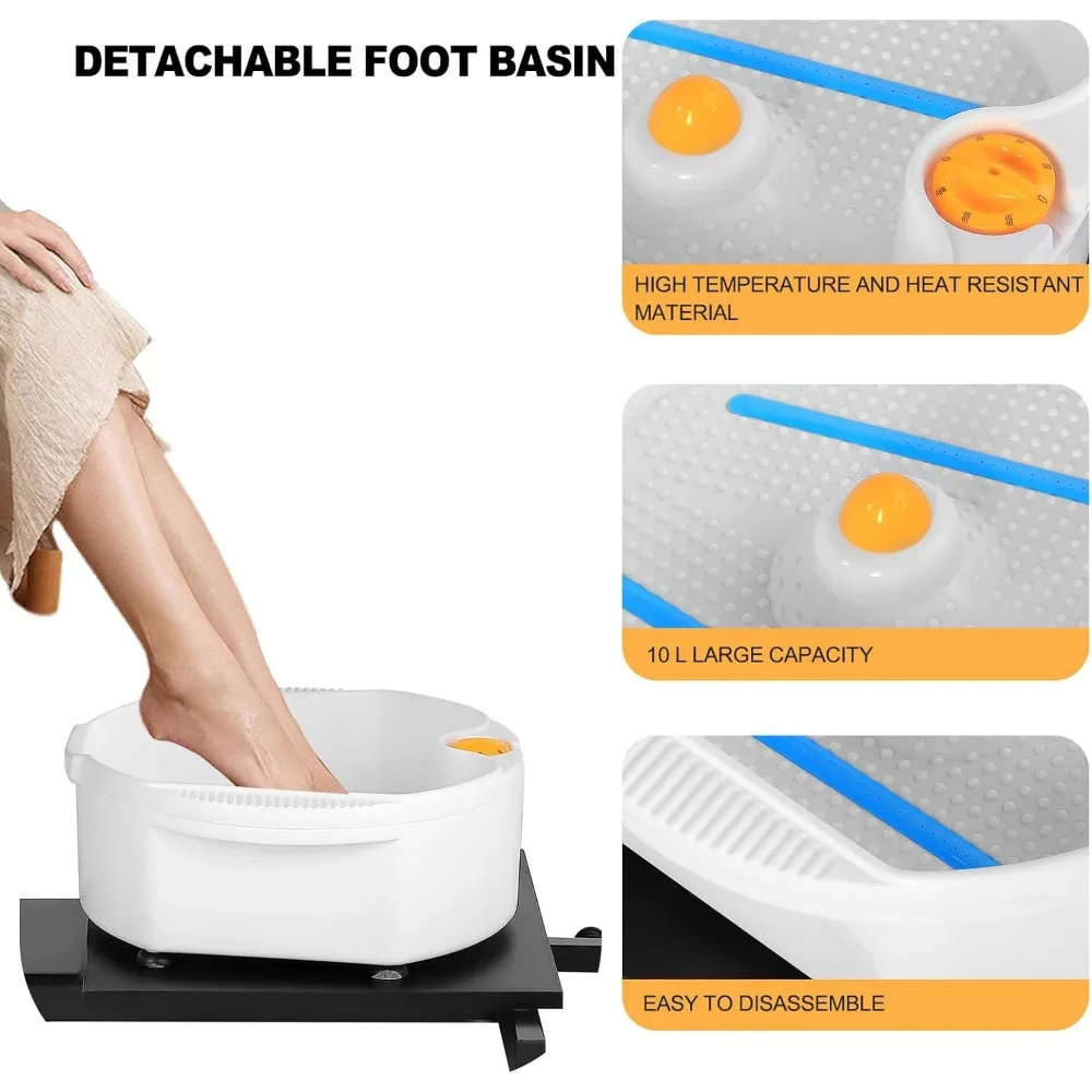 Reclining Pedicure Chair No Plumbing with Foot Massage Basin, Hydraulic Adjustable Pedicure Chair, 360° Rotation Beauty Spa Unit