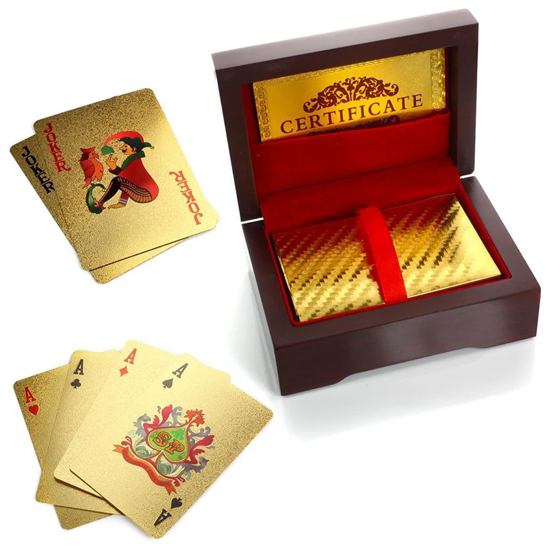 Luxury 24K Gold Plated Foil Playing Cards Poker Deck with Red Box Set Gift